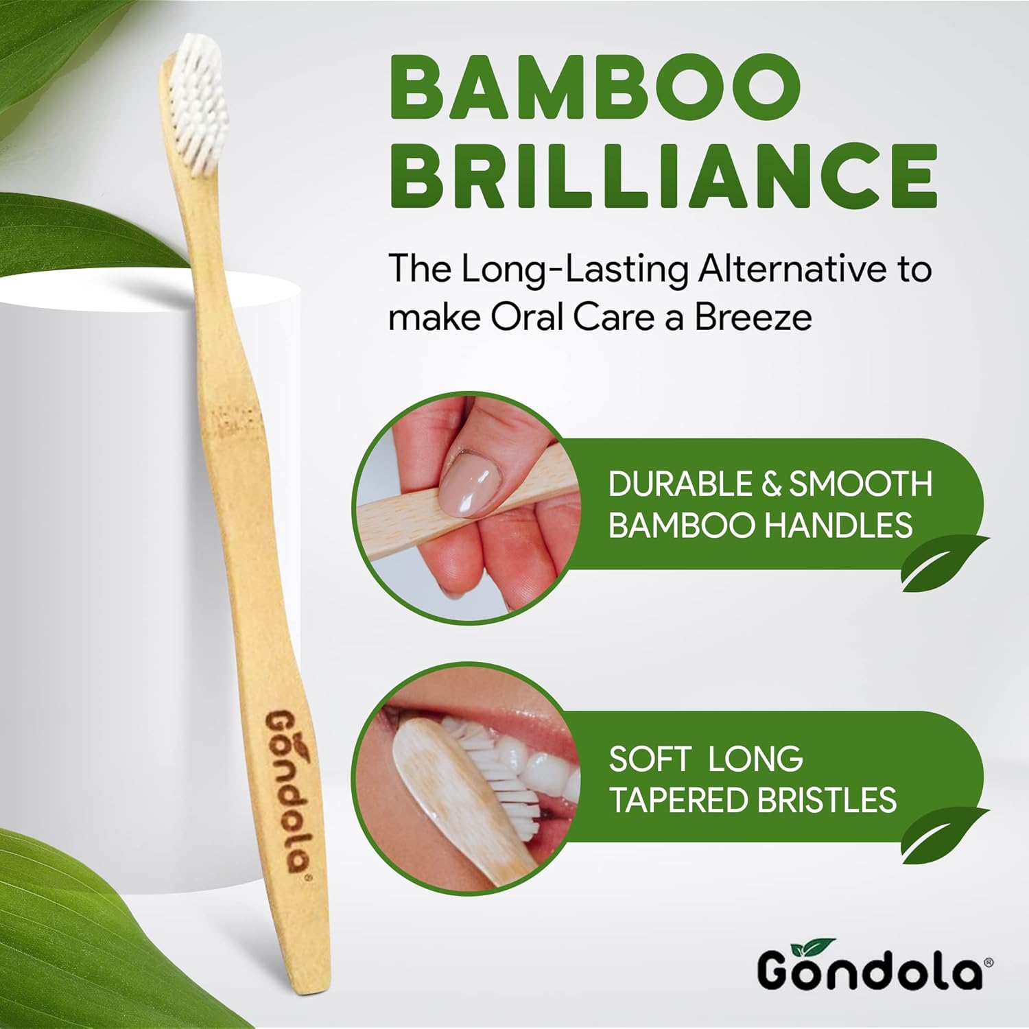 Gondola Organic Bamboo Toothbrushes (Adults - 4 Count (Pack of 1))