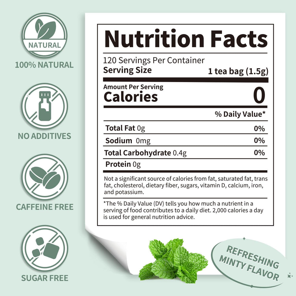 Lynginya Spearmint Tea, 120 Tea Bags - Premium Spearmint Leaves - Natural Herbal Tea - Refreshing & Minty - No Sugar & No Caffeine