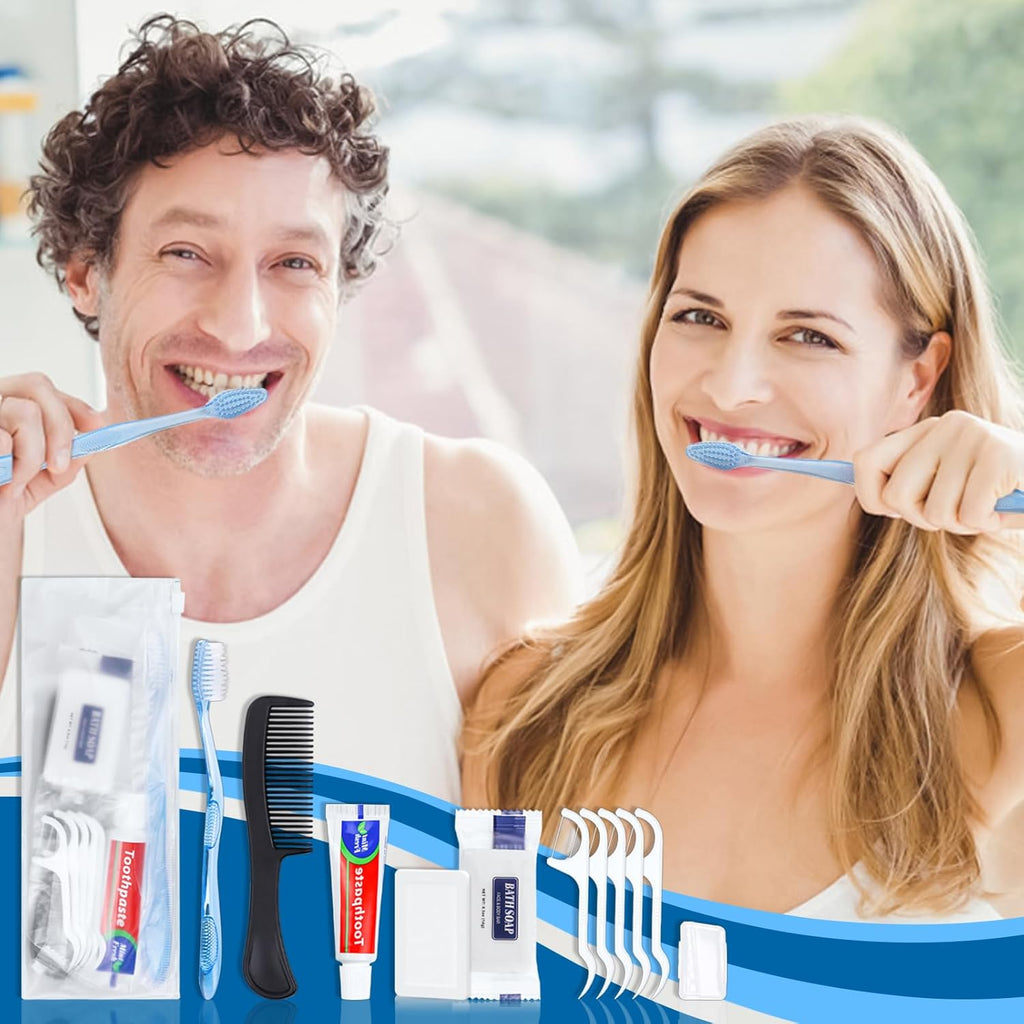 25 Sets Personal Hygiene Kit, Disposable Toothbrushes with Toothpaste Floss Comb Soap and Cover, Toiletry Kits Homeless Bulk for Women,Men,Travel