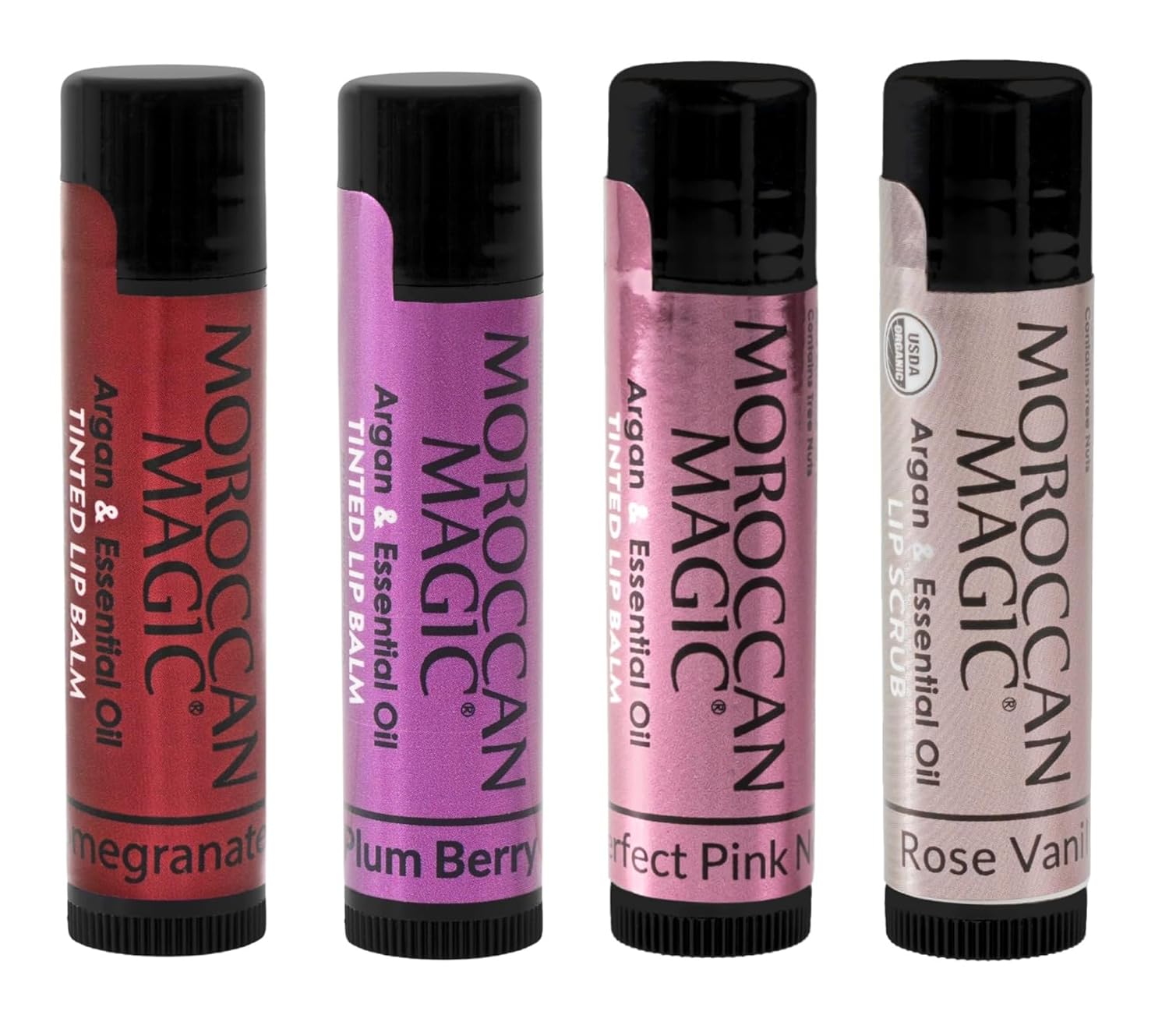 Moroccan Magic Organic Tinted Lip Balm 4 Piece Variety Pack Gift Set