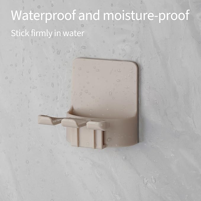 2 PCS Self-Adhesive Toothbrush Holders Wall Mounted, Water Proof Toothbrush Hook, 3 in 1 with Toothbrush Hanger Toothpaste Holder and Gargle Cup Holder for Bathroom Shower (Beige)