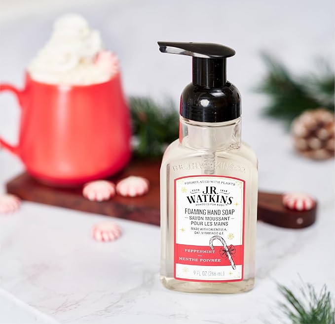 J.R. Watkins Foaming Hand Soap with Pump Dispenser, Moisturizing Foam Hand Wash, Alcohol-Free, Cruelty-Free, Peppermint, 9 fl oz, 3 Pack