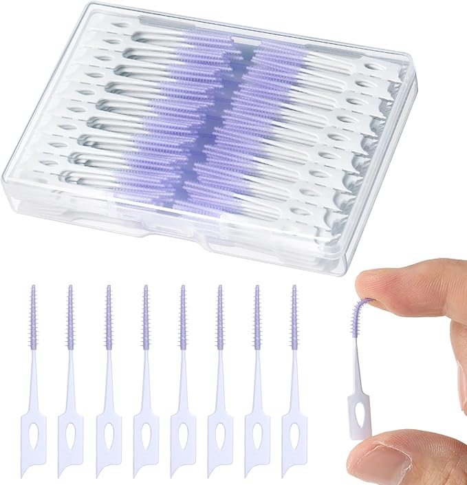 220 PCS Dental Floss Picks, Soft Silicone interdental Brush, Floss Picks for Teeth, Toothpicks Brush Between Teeth, Tooth Flossing Brush with Case, Disposable for Teeth Cleaning, Purple Color
