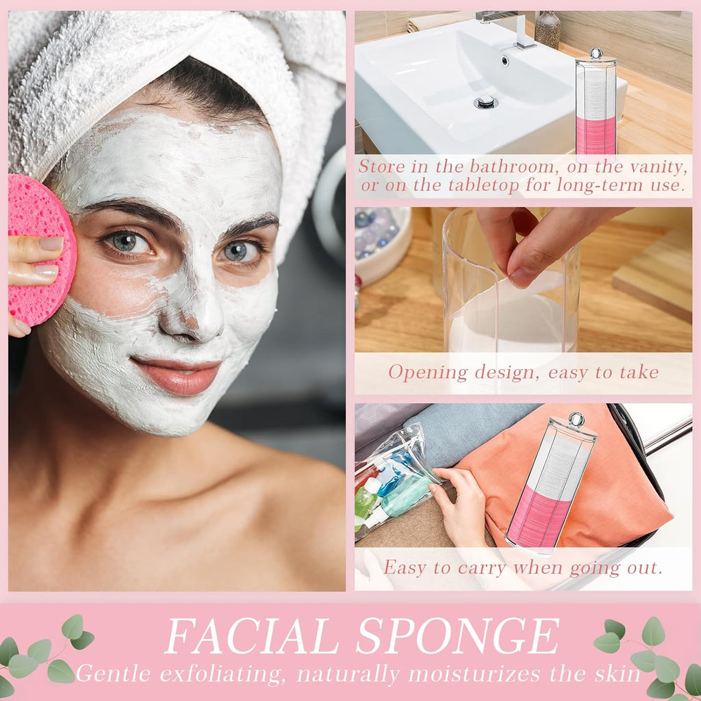 Sieral 120 Pcs Compressed Facial Sponges with Container Disposable Face Sponge Pads for Washing Face Cleansing Exfoliating Esthetician Makeup Removal(Round,White, Pink)