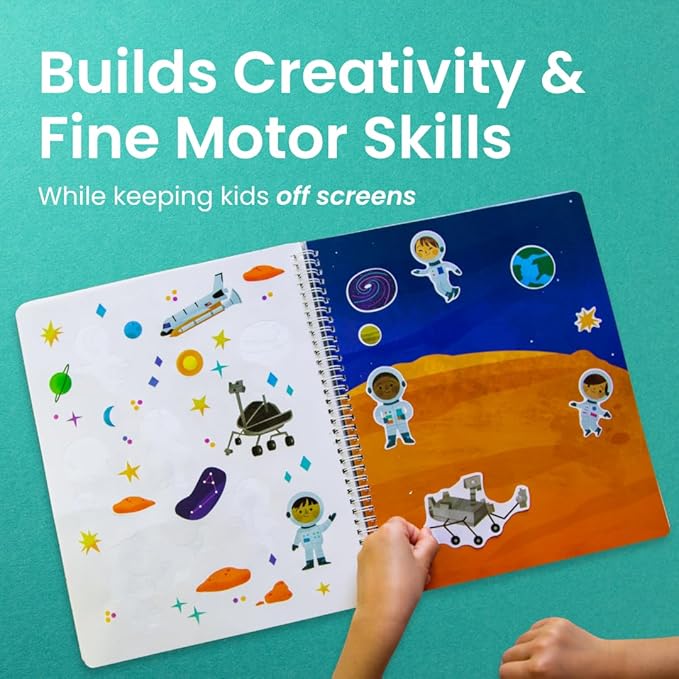 CUPKIN Outer Space Sticker Book for Kids 2-4, 500+ Kids Stickers 12 Coloring Pages, 12 Side by Side Scenes, Fun Toddler Travel Activity Coloring and Sticker Books for Ages 4-8 + 8-10