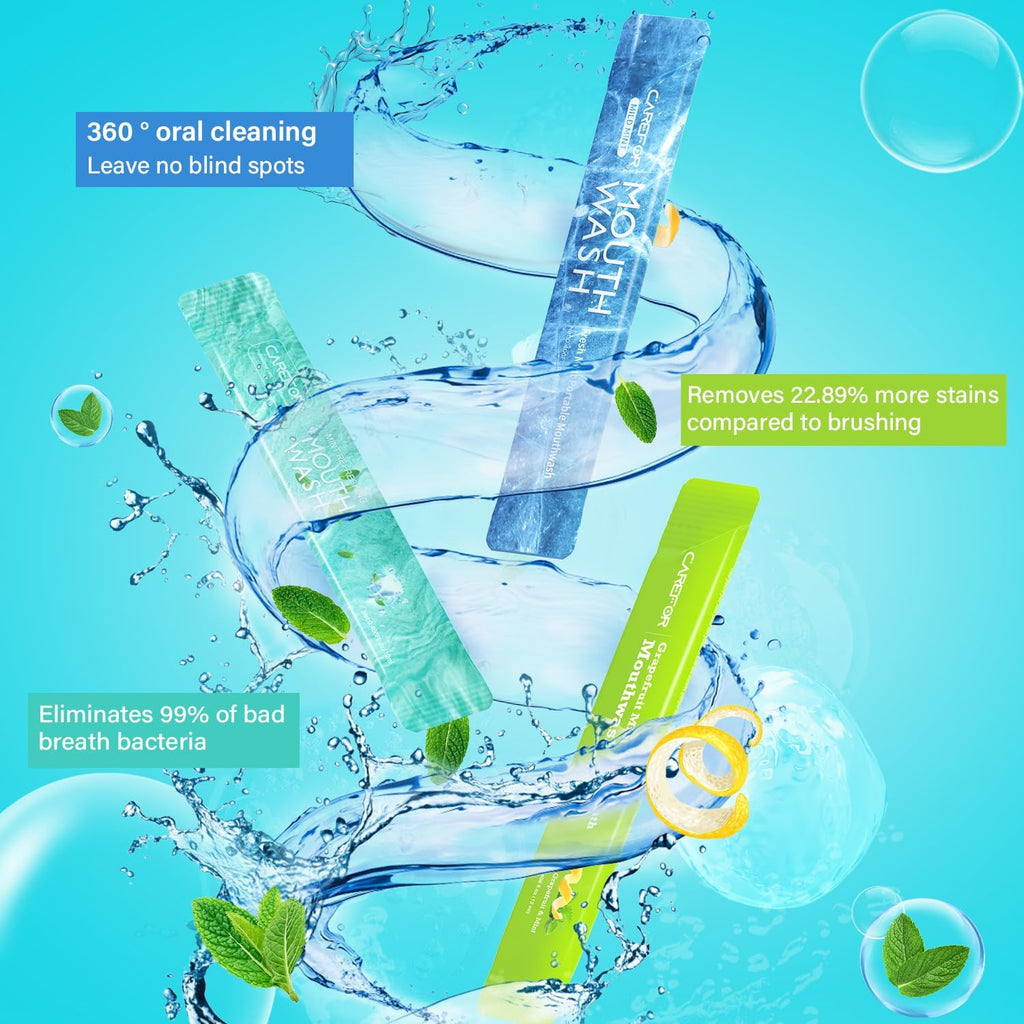 Mouthwash Travel Size - Portable Packets to Go, Alcohol & Fluoride Free, 3 Refreshing Flavors (Fresh Mint, ICY Mint, Grapefruit Mint) Fresh Oral Hygiene (20)