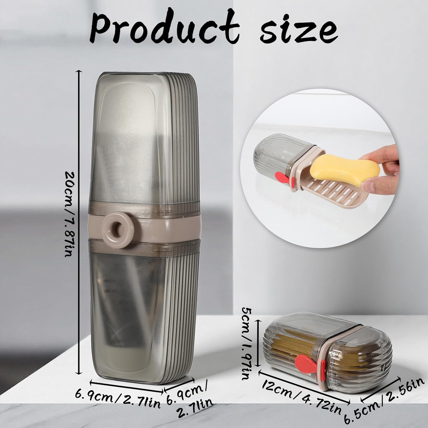 2Pcs Travel Toothbrush Case and Travel Soap Holder Dish Tray, Portable Toothbrush Holders with Cover Leakproof Bar Soap Container Dish Tray for Traveling, Bathroom, Camping, Business Trip Grey