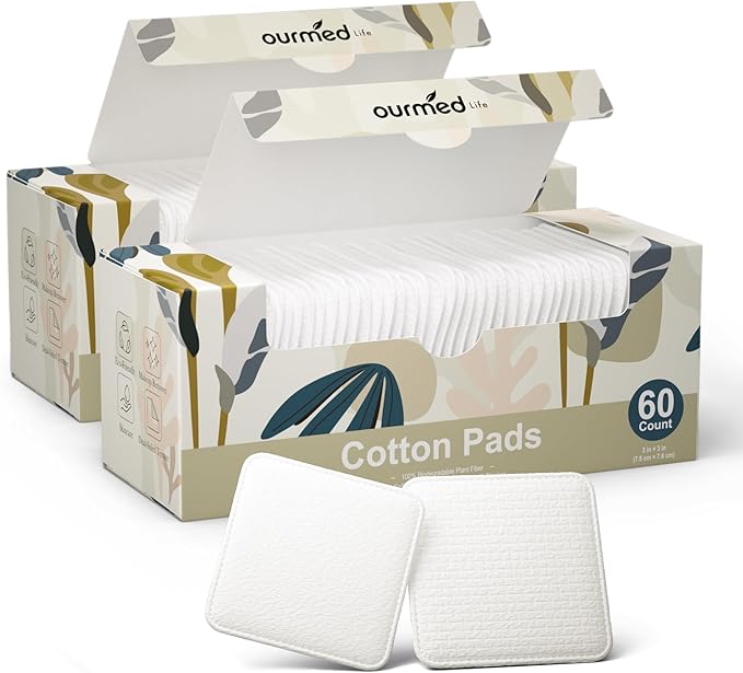 Ourmed Life Large Cotton Pads for Makeup Removal, Soft & Lint-Free Face Pads with Pressed Seam Design, Durable Makeup Remover Pads for Facial Cleansing on All Skin Types, 3x3 Inch, 120 Count