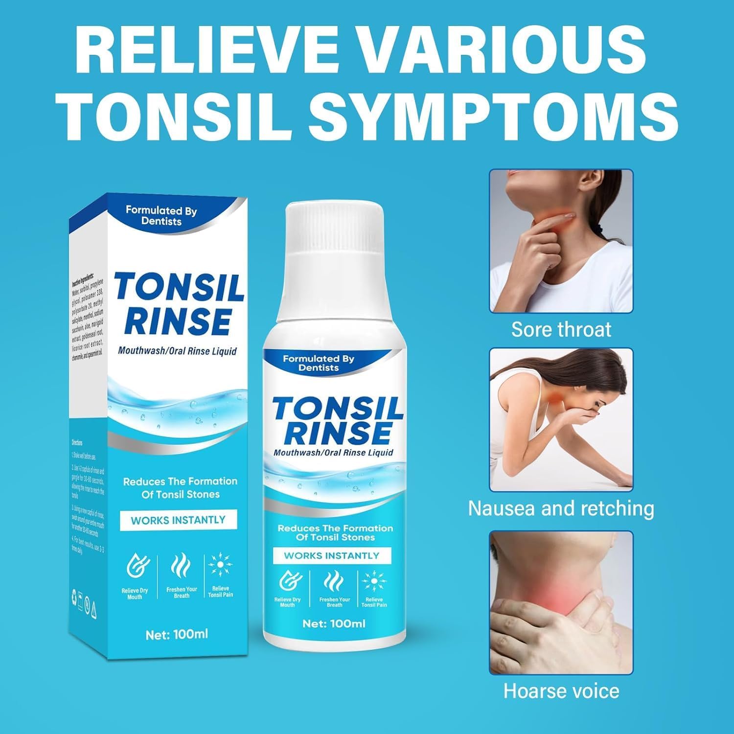 Tonsil Stone Mouthwash, Mint Oral Rinse Liquid Helps Soothe Tonsils, Freshen Breath, Moisturize Mouth, Gently Clean, 100ml
