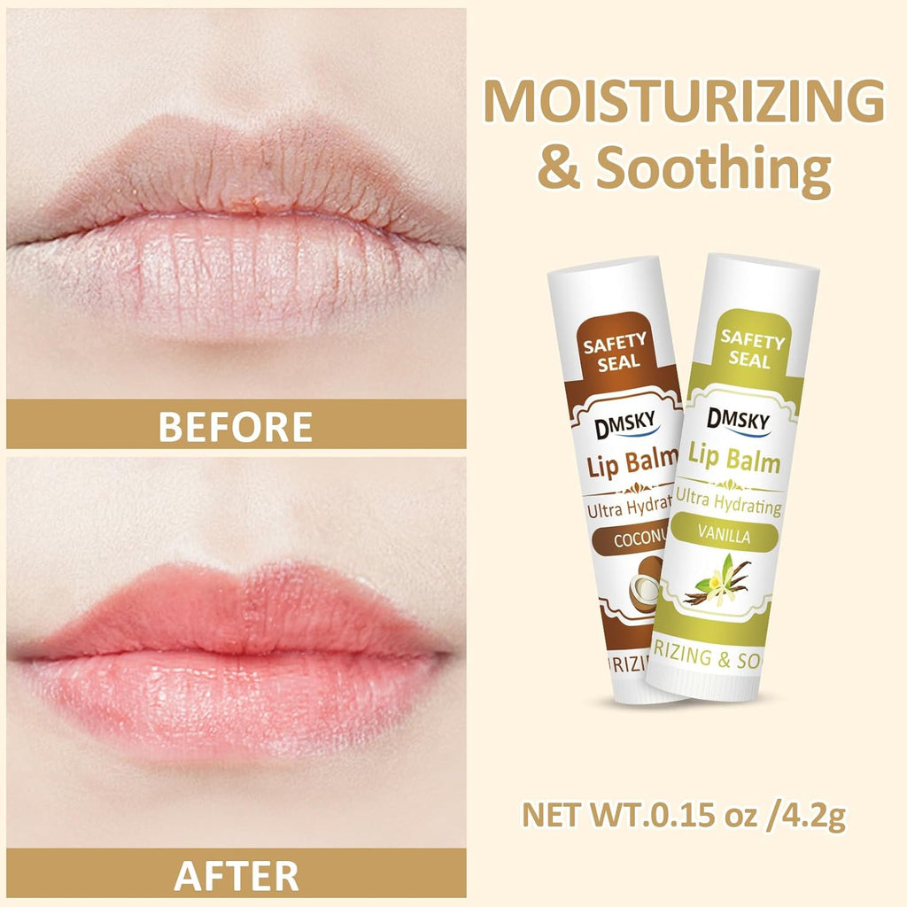 DMSKY 30 Pack Lip Balm, Natural Lip Balm Bulk with Vitamin E and Coconut Oil, Moisturizing Soothing Chapped Lips-15 Flavors