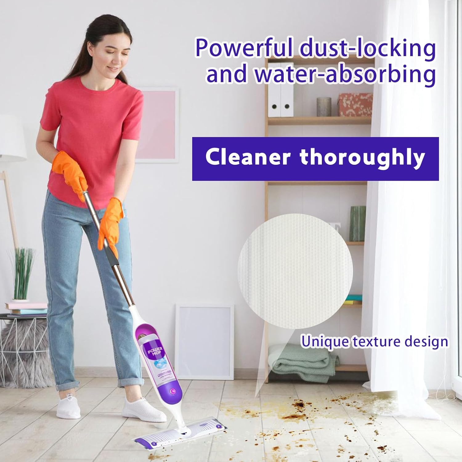 12 Count Disposable Mop Pad Replacement for Swiffer WetJet Spray Mop, Extra Strong Dirt Locking and Water Absorbent, Powerful Stain Removal Effortlessly Cleans Hardwood, Tile and Laminate Floors