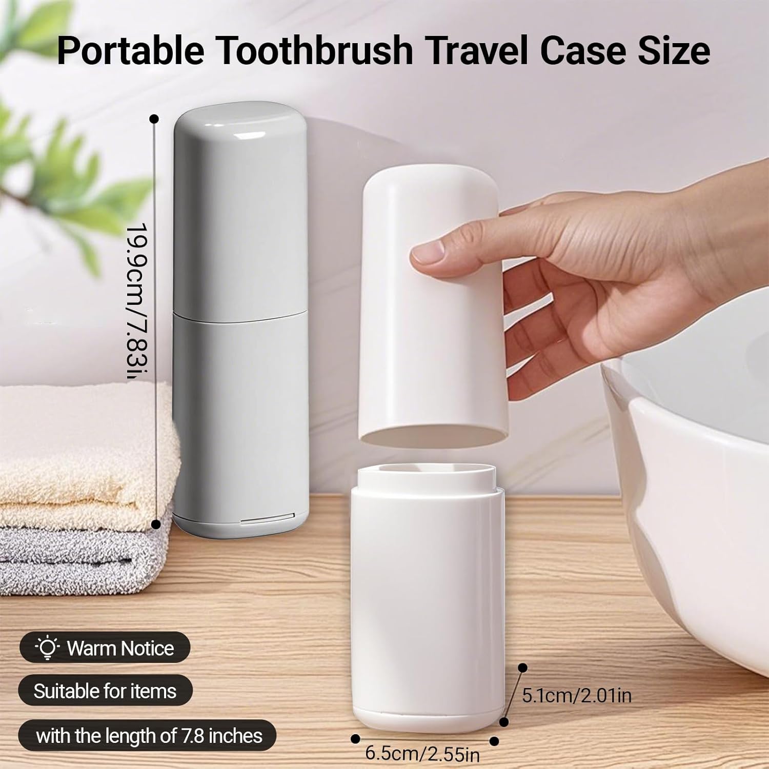 2PCS Toothbrush and Toothpaste Travel Case, Portable Tooth Brush Travel Case, Large Capacity, Small and Compact, Suitable for Journey, Gym, School, Camping, Home (White and Gray)