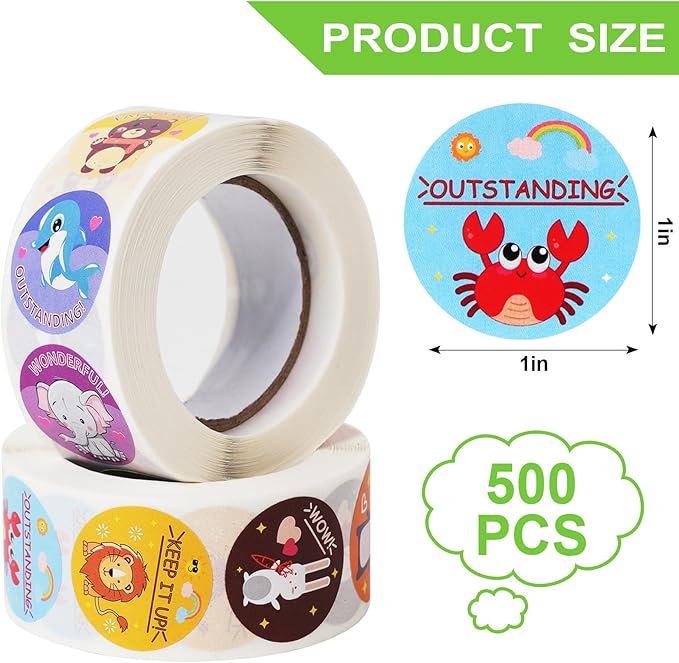 2 Rolls Reward Stickers for Kids Classroom,1000 Pieces Motivational Stickers for Teacher School Home Office and Party (16 Designs,1" in Diameter)