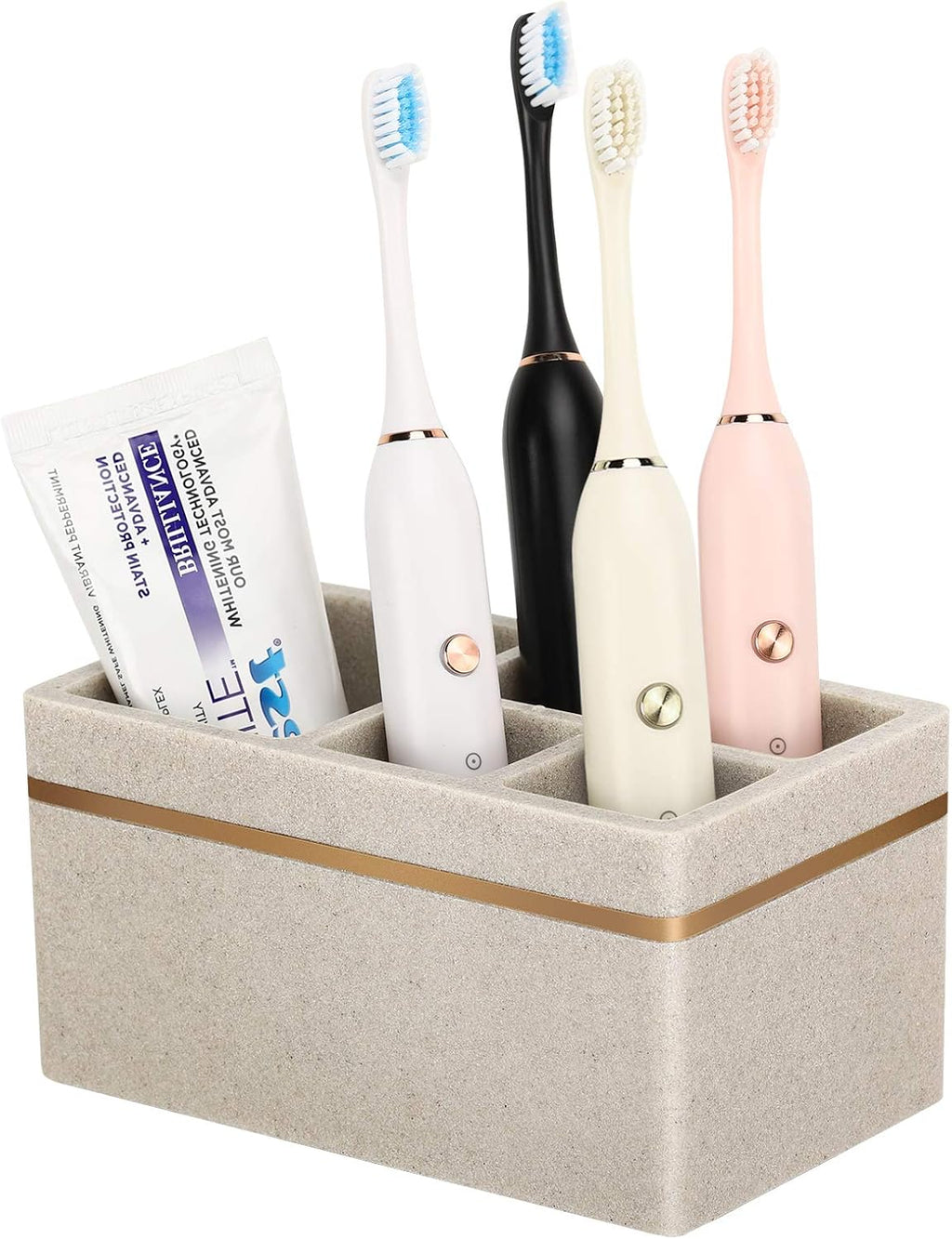 Shinowa Resin Toothbrush Holder, 5 Slots Hygienic Electric Toothbrush Holder Storage Stand Organizer for Toothbrush, Toothpaste, Razor, Gravel Khaki