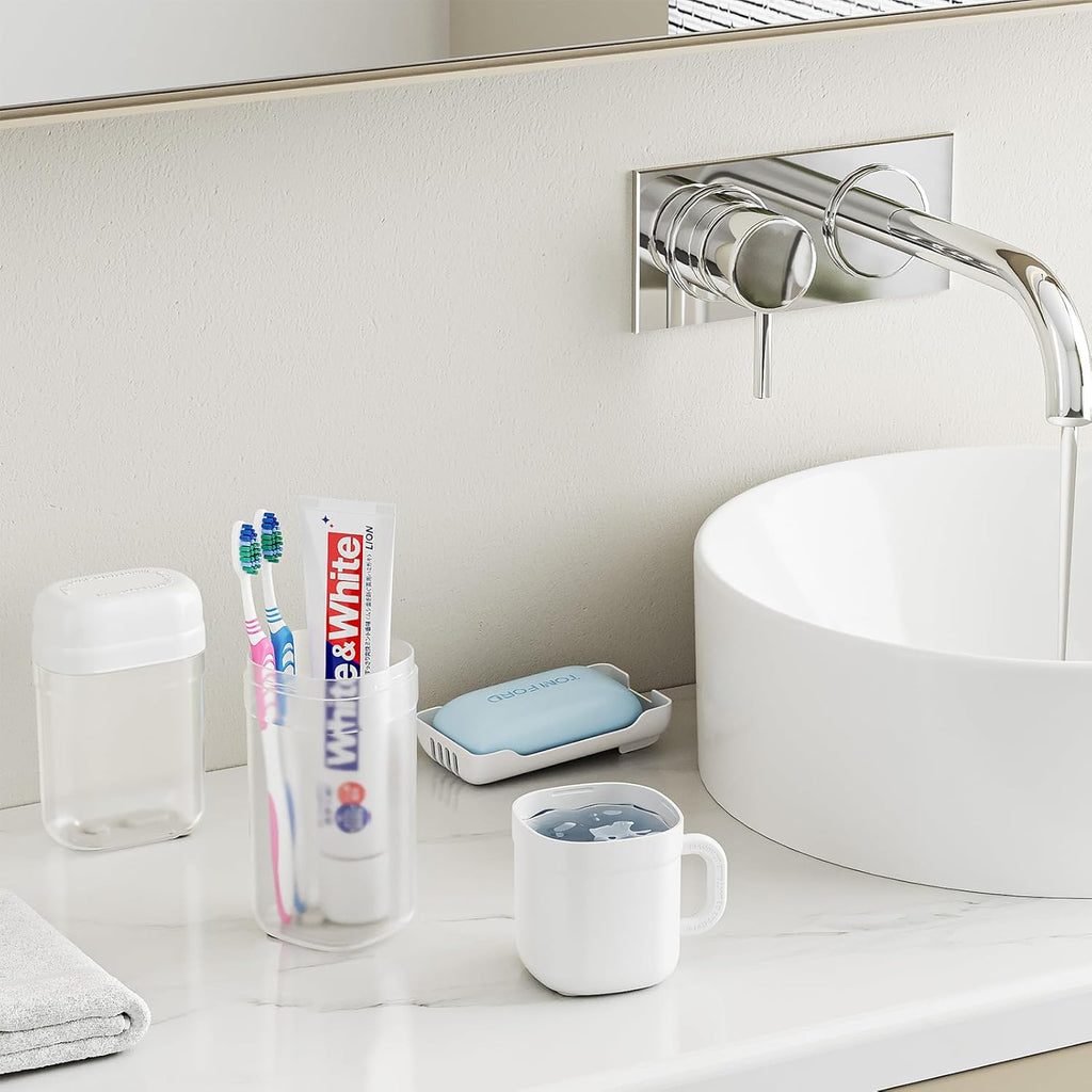 VITVITI Travel Soap Case Container, Portable Toothbrush Travel Case Dish Tray, Toothpaste Traveling Toothbrush Holder Set with Cup for Trip/Bathroom/Camping, White