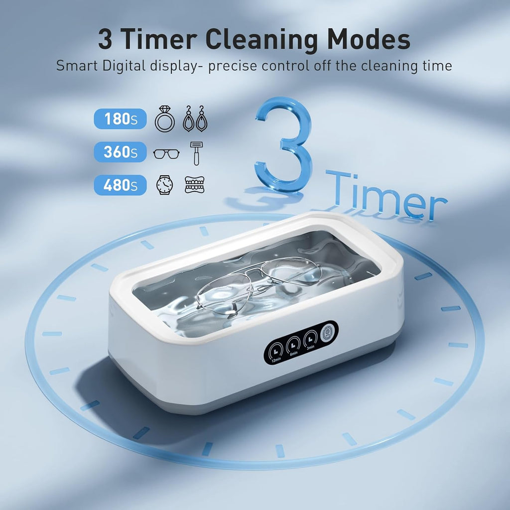 WINTERCRUSH Ultrasonic Retainer Cleaner for Tooth: 50KHz Jewelry Cleaner Deep Cleaning Machine - 650ML Dental Cleaning Pod for Dentures/Mouth Guards/Eyeglasses-3 Timers -Stainless Steel- Pink