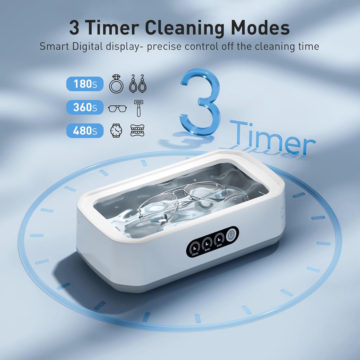 WINTERCRUSH Ultrasonic Retainer Cleaner for Tooth: 50KHz Jewelry Cleaner Deep Cleaning Machine - 650ML Dental Cleaning Pod for Dentures/Mouth Guards/Eyeglasses-3 Timers -Stainless Steel- Pink