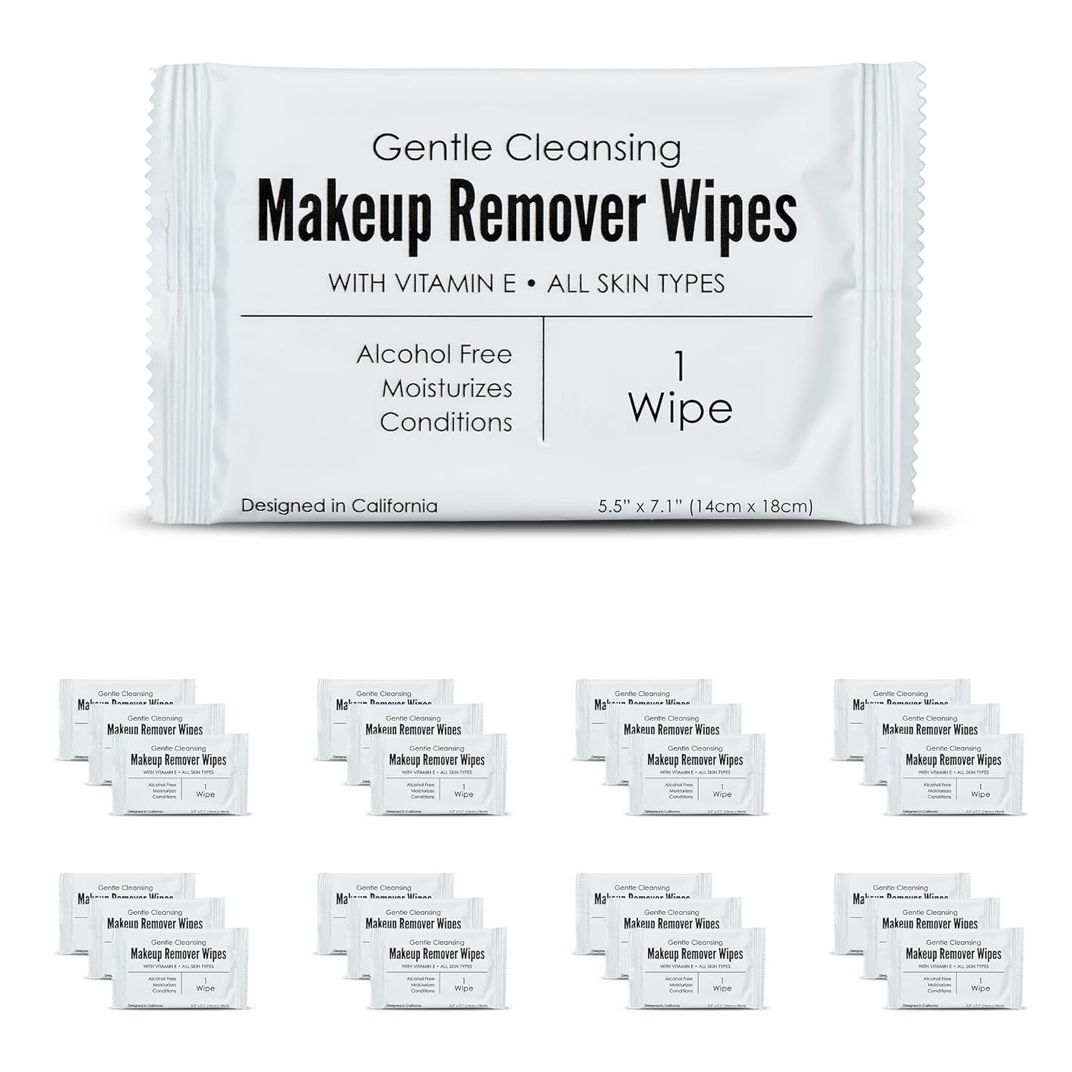 World Amenities - Bulk Makeup Remover Wipes | 500 Count| Individually Wrapped, Gentle Cleansing, Alcohol Free - All Skin Types - Vitamin E - 100% Recyclable, Hotel Travel Size Toiletries