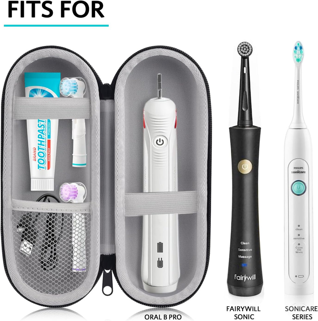 Electric Toothbrush Travel Case, Hard Storage Case with 6pcs Cover Caps, Fits for Oral-B/Oral-B Pro/Philips Sonicare Electric Toothbrush