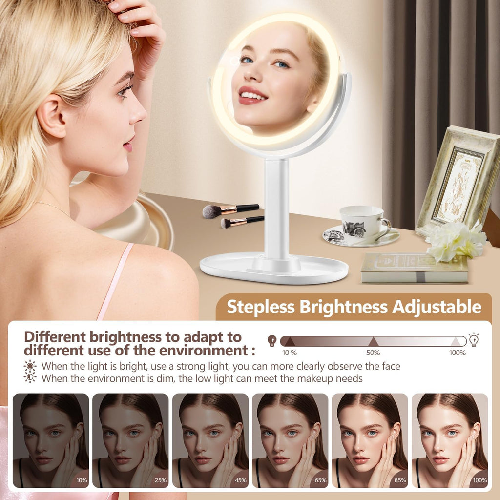 MIYADIVA Makeup Mirror with Lights, 30X Magnifying Mirror with 2-Sided Switch, Vanity Mirror with 3 Colors and Adjustable Brightness, 80 LEDs, Ideal Gift for Daily Makeup and Skincare, 8.8 Inches