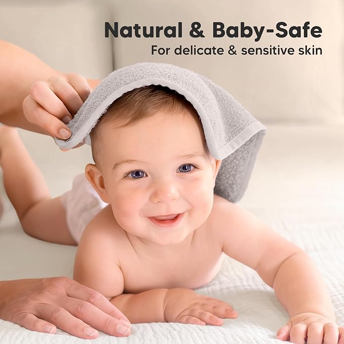 6-Pack Baby Washcloths - Soft Absorbent Viscose from Bamboo Wash Cloths for Babies, Kids, Toddlers, Infant, Newborn Bath Towels,Gentle on Sensitive Skin,10x10 Reusable Face Towels(Heather)
