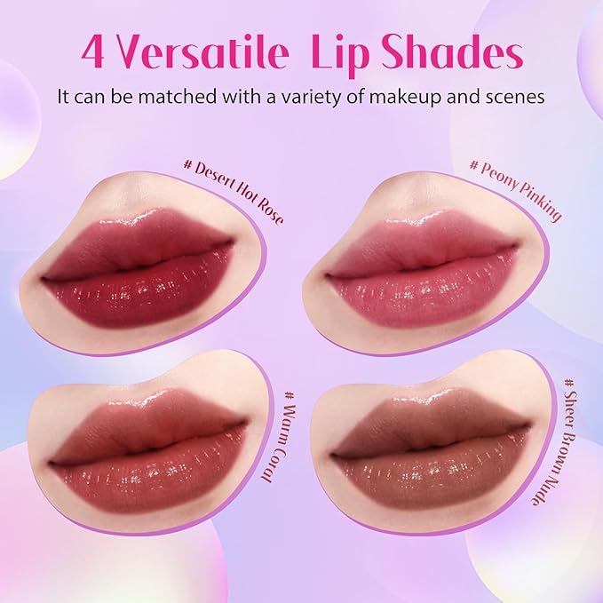 bayfree Tinted Lip Oil Stain Set, Hydrating High Shine Lip Gloss Set, Long-Lasting Bright Color Lipgloss for Dull Lips, Weightless & Non-Sticky, Vegan Korean Makeup, Crystal Finish