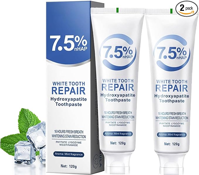 2 Pack Fluoride Free Nano Hydroxyapatite Toothpastes for Teeth Whitening, Remineralizing, Deep Cleansing, Enamel-Safe, Anti-Plaque, Teeth Restoration, 4.23oz