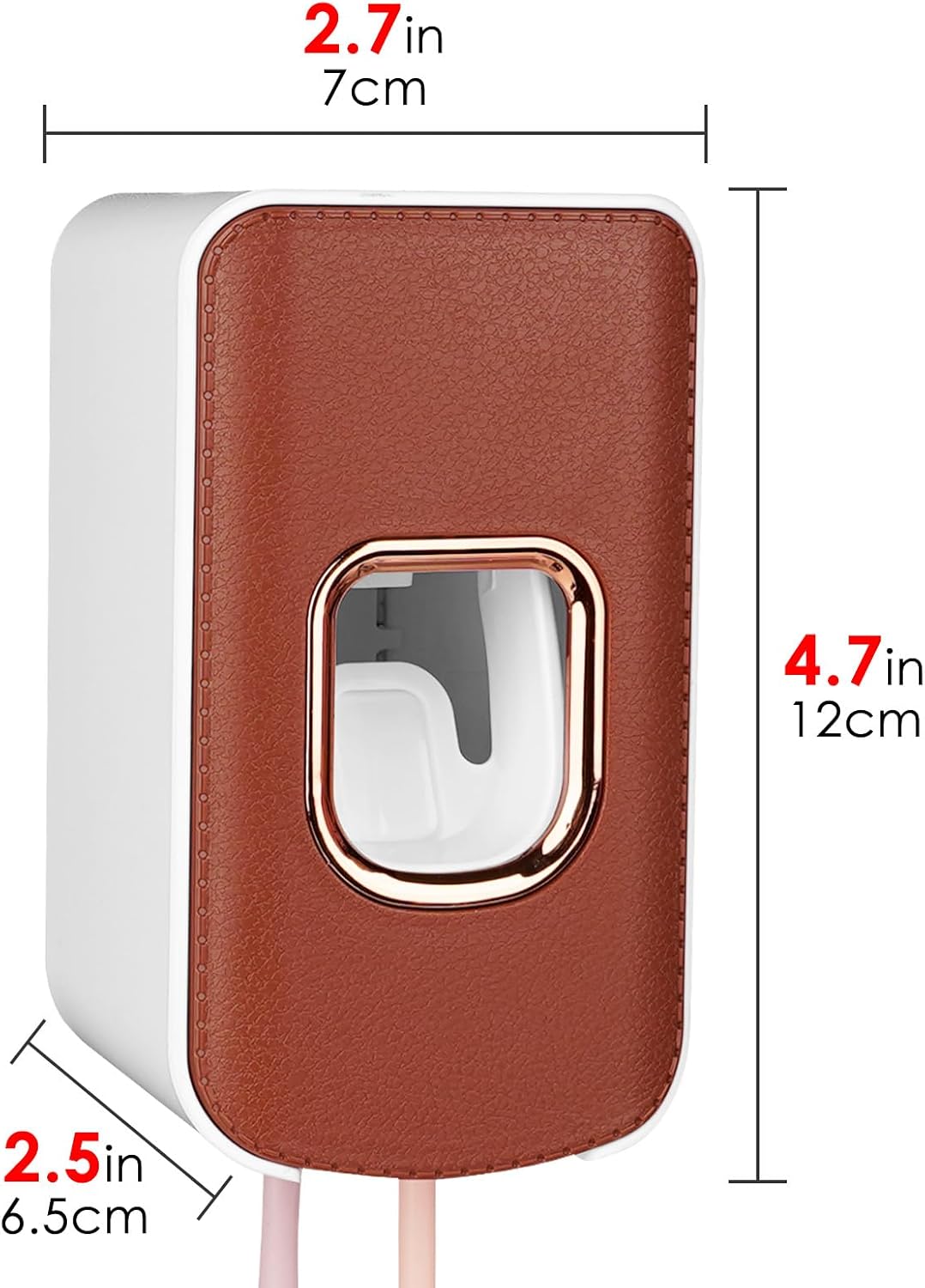 2 Slot Toothbrush Holder and Toothpaste Dispenser Wall Mounted, Automatic Toothpaste Squeezer, 2 in 1 Tooth Brush Toothpaste Organizer for Shower (Brown 2Pack)