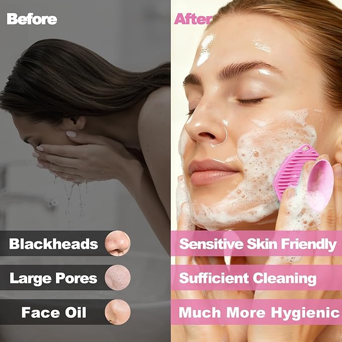 2 Pack Face Scrubbers, Silicone Face Scrubber Soft Bristles, Gentle Lather, Exfoliating & Deep Cleaning for Sensitive Skin, Giant Suction Cup Stick Securely, Easy to Store (Pink)