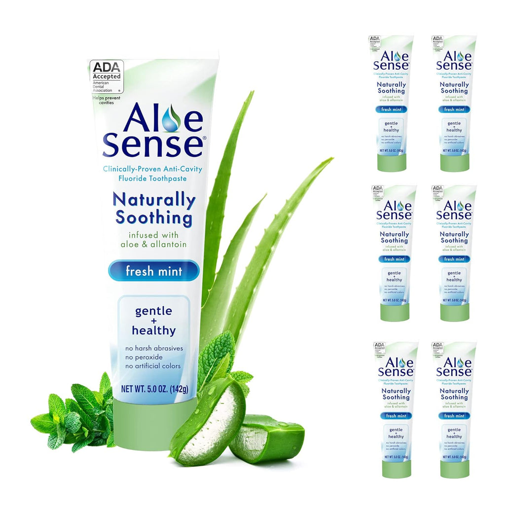 Naturally Soothing Toothpaste for Sensitive Teeth and Gum Care with Aloe Vera, Allantoin & Fresh Mint Flavor, Gentle & Natural, ADA Approved (5-oz, 6 Count)