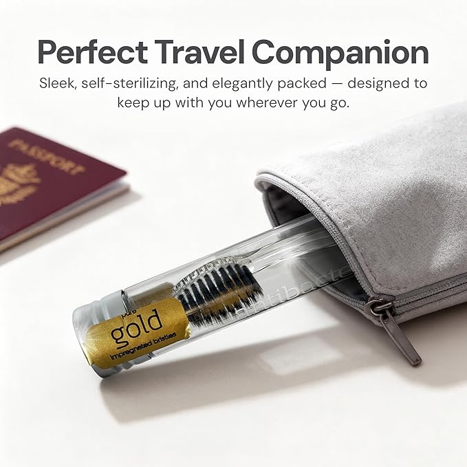 Nano-b Manual Toothbrush Set for Adults with Sensitive Gums, Gold & Charcoal Soft/Medium Bristles, Travel Cases, Blue, Pink, Green, Crystal, 8-Pack