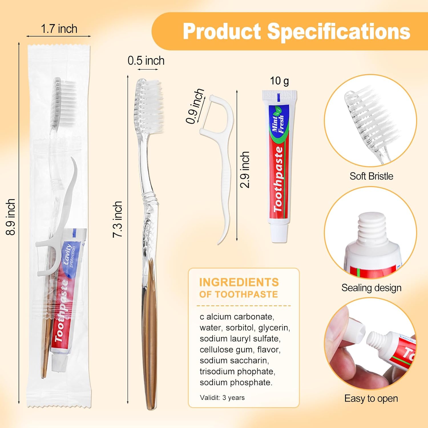 200pcs Disposable Toothbrushes with Toothpaste Floss Individually Wrapped, Disposable Toothbrush Bulk, 10g Toothpaste, Dental Floss Pick, Bulk Toothbrush Kit for Homeless,Airbnb,Hotel,Guest