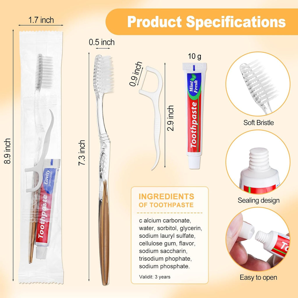10pcs Disposable Toothbrushes with Toothpaste Floss Individually Wrapped, Disposable Toothbrush Bulk, 10g Toothpaste, Dental Floss Pick, Bulk Toothbrush Kit for Homeless,Airbnb,Hotel,Guest