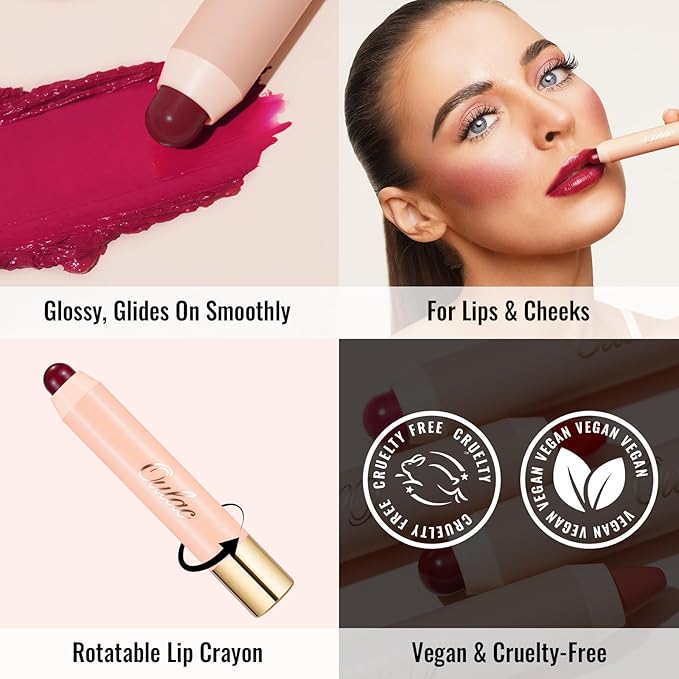 Oulac Magenta Lipstick - Moisturizing Lipstick Tinted Lip Balm for Dry Lips, Hydrating Creamy Lip Crayon & Blush - Lip Color and Cheeks Makeup | 2.48g, JUICY! (04)