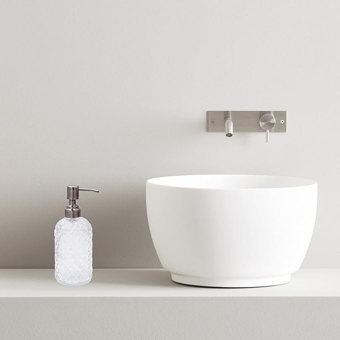 16 oz Diamond Pattern Glass Soap Dispenser, Kitchen and Bathroom Refillable Soap Dispenser with Rust Resistant Stainless Steel Pump for Hand Soap, Lotion Glass Liquid Dispenser (Clear)