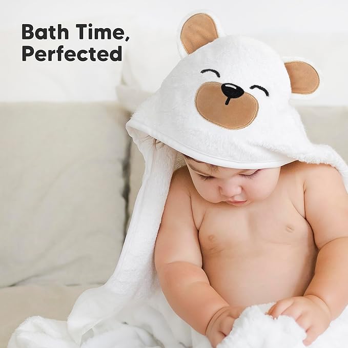 KeaBabies Hooded Baby Towel for Newborn - Viscose Derived from Bamboo Large Baby Bath Towels with Hood for Boys, Girls, Toddler, Extra Absorbent & Soft Newborn Bath Essentials (Grizzly, Petite)