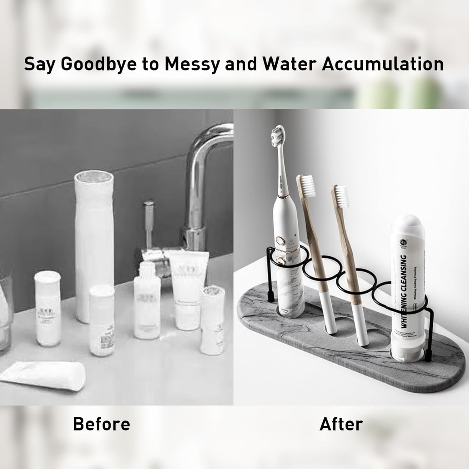 Toothbrush Holders for Bathroom, Metal Toothbrush Organizer with Diatomite Base, Water Absorption Quick Drying Bathroom Organizers and Storage,for Electric Toothbrush,Toothpaste,Razor,Makeup.