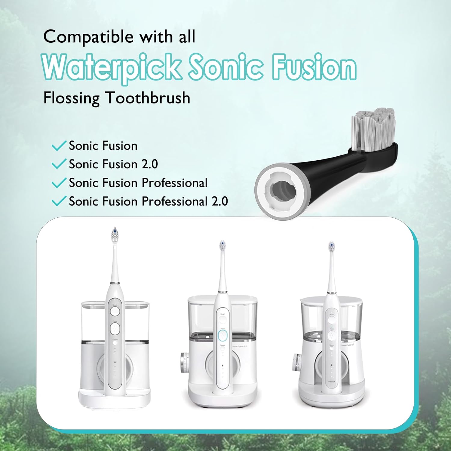 Replacement Heads for Water pik Sonic Fusion 2.0, Extra-Large Size Flossing Toothbrush Head fit for Water pik SF-01 SF-02 SF-03 SF-04 (Black, 5 Count)