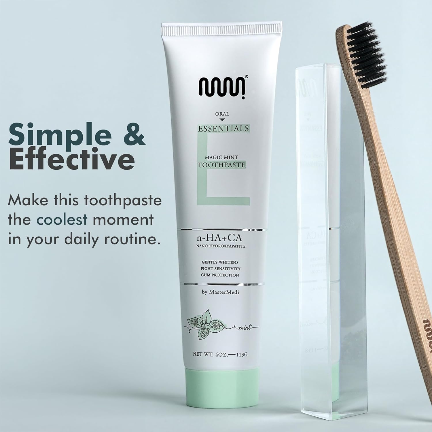 MasterMedi Nano Hydroxyapatite Toothpaste (Inspired by 10% nHA Formulas), Fluoride-Free, Whitening, Sensitive Teeth Care, Enamel Support, SLS Free, Xylitol, Magic Mint, 4 Oz (Pack of 1)