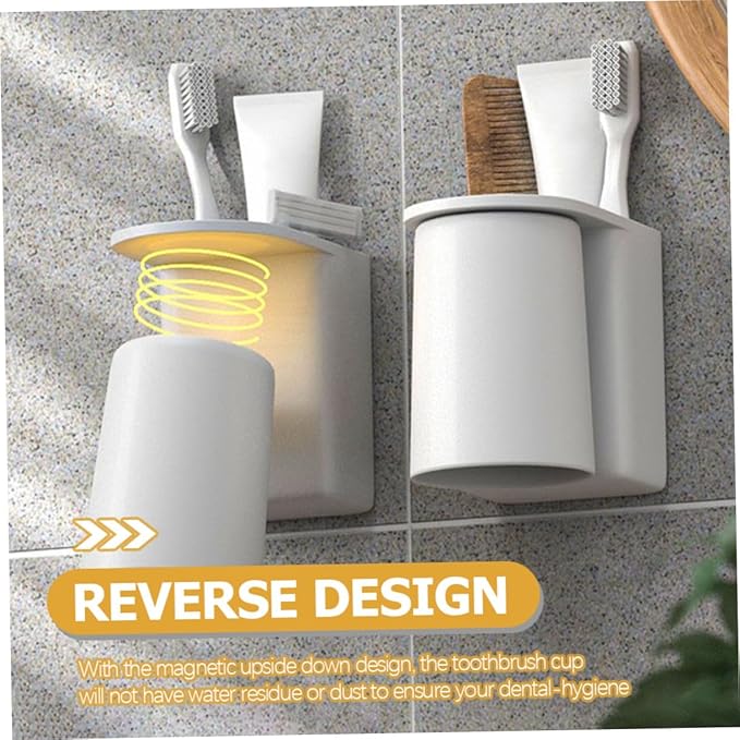 FAVOMOTO Wall-Mounted Magnetic Toothbrush Holder with Self-draining Cup Easy Installation No Drilling Toothpaste Holder for Bathroom Space-Saving Organizer with Electric Toothbrush Slots