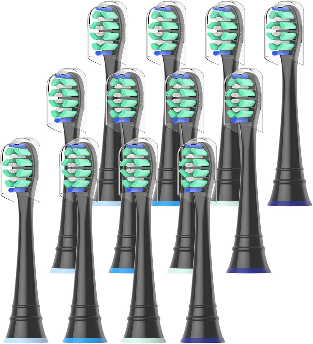 Replacement Heads Compatible with Sonicare Toothbrush, Replacement Brush Head for Philips Sonicare Electric Toothbrush 4100 5100 6100 9900 C2 W3 and More Click-on Handles 12 Black