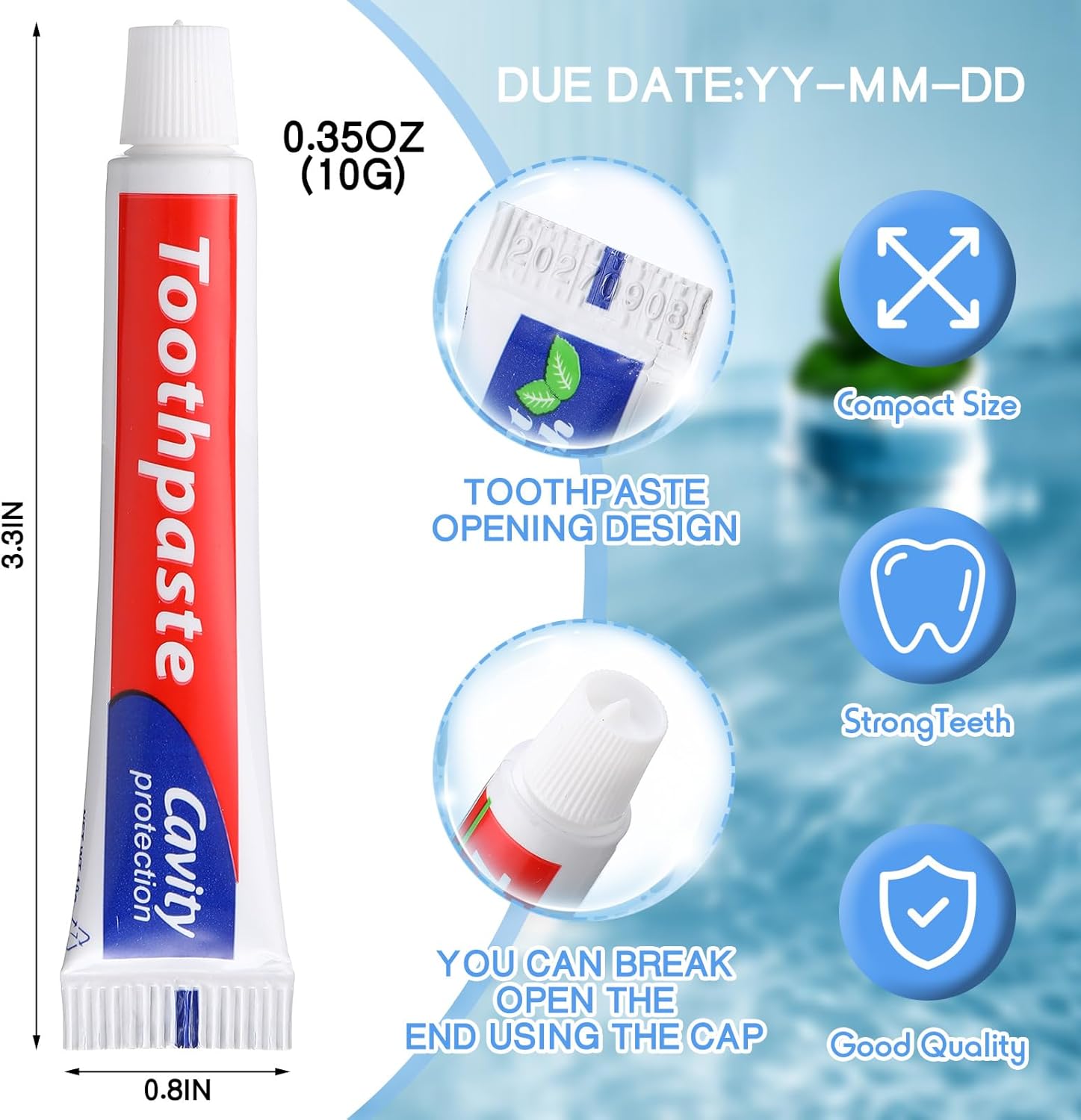 Mini Toothpaste Bulk Travel Size 0.35oz for Bad Breath, Helps Freshens Breath, Whitens Teeth Regular Disposable Mint Toothpaste for Home Hotel Office Camping