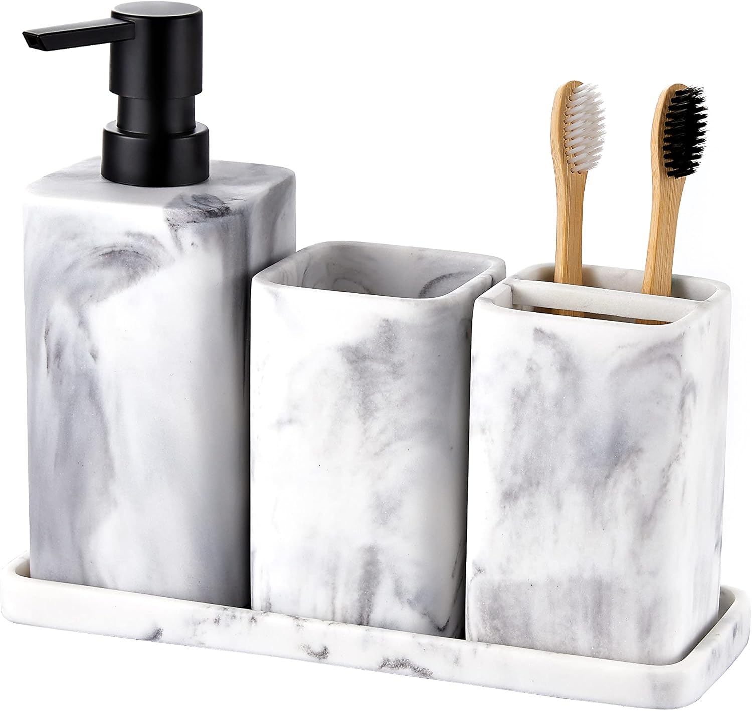ZCCZ Toothbrush Holder for Bathrooms, White Marble Look Toothpaste and Makeup Holder, Brushes and Razors Holder, Vanity Bathroom Countertop Organizer, Toothbrush Cup