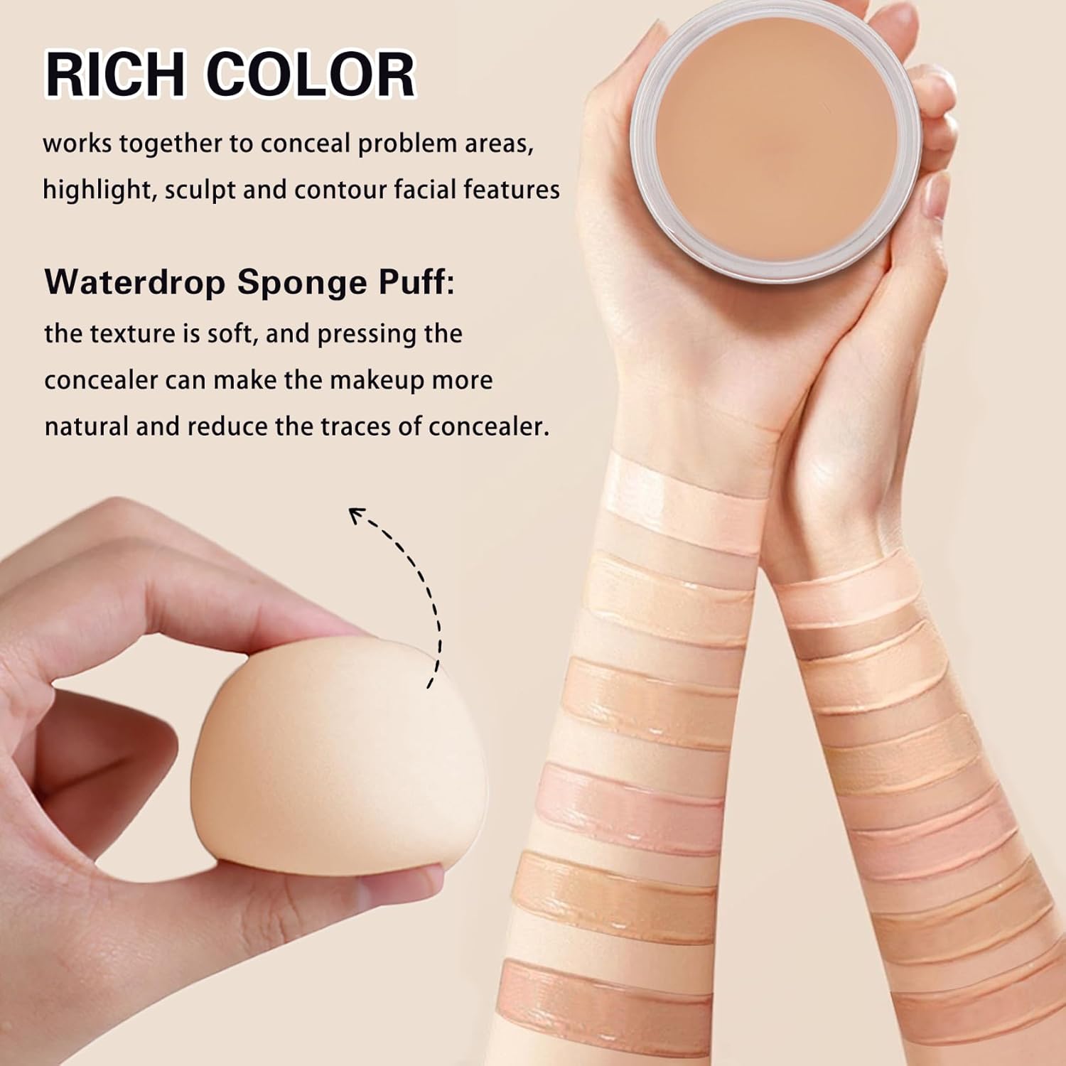 Under Eye Concealer for Dark Circles with Primer,Pot Concealer Full Coverage Tattoo Cover up Makeup,Nourishing and Moisturizing,Cruelty-free（06 Tan）