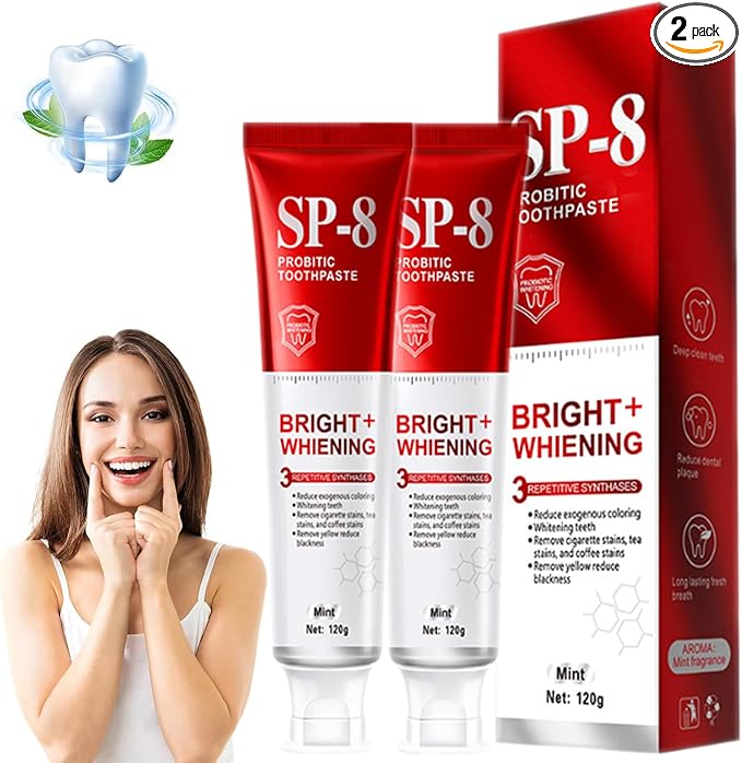 2PCS SP-8 Toothpaste, SP-8 Probiotic Whitening Toothpaste, for Fresh Breath, Protects Teeth & Oral Health, Rich Foam & Easy Rinse, Deep Cleaning Care