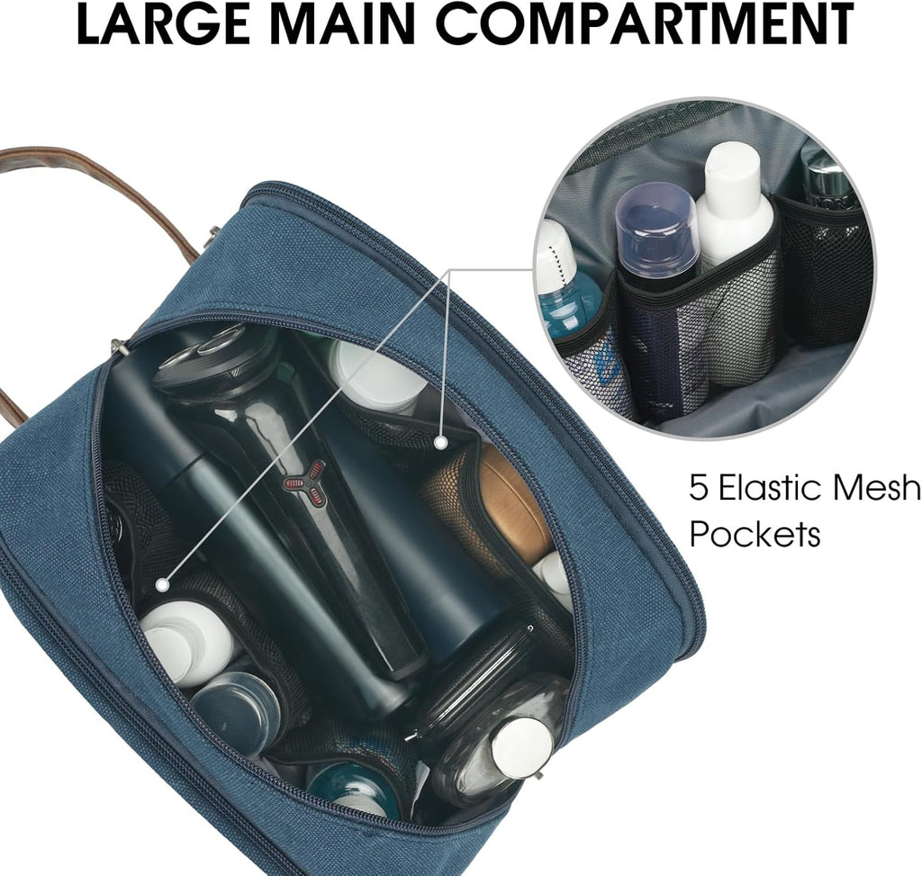 WANDF Travel Toiletry Bag for Men Large Toiletries Shaving Bag Water Resistant Hanging Dopp Kit Travel Accessories Bag for Women Men (Blue)