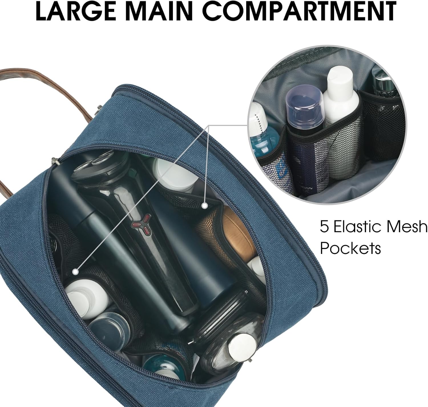 WANDF Travel Toiletry Bag for Men Large Toiletries Shaving Bag Water Resistant Hanging Dopp Kit Travel Accessories Bag for Women Men (Blue)