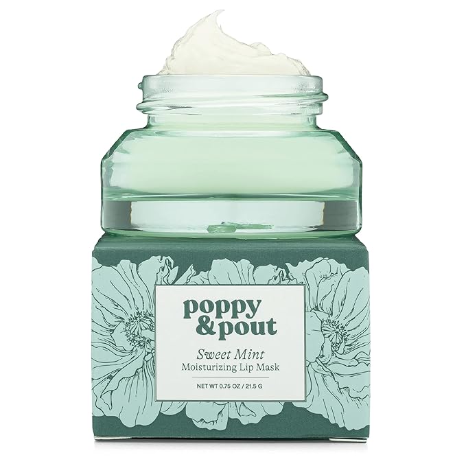 Poppy & Pout Sweet Mint Overnight Lip Mask – Refreshing Lip Treatment with Shea Butter & Beeswax – Cruelty Free, Recyclable Glass Jar (0.65 oz)