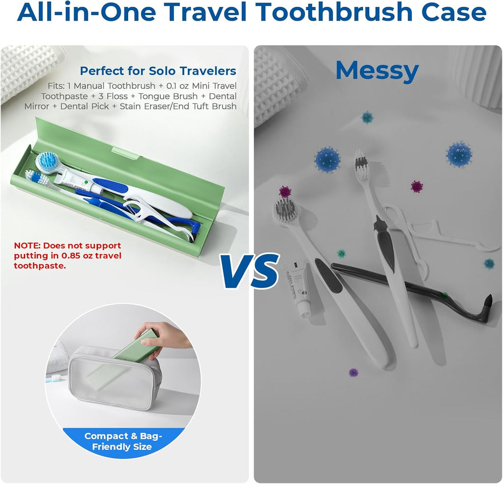 Wider Aluminum Toothbrush Travel Case, Portable Travel Toothbrush Holder, Durable Manual Toothbrush Box Container for Traveling, Bathroom, Camping, Business Trip-Not for 0.85oz Toothpaste, Green