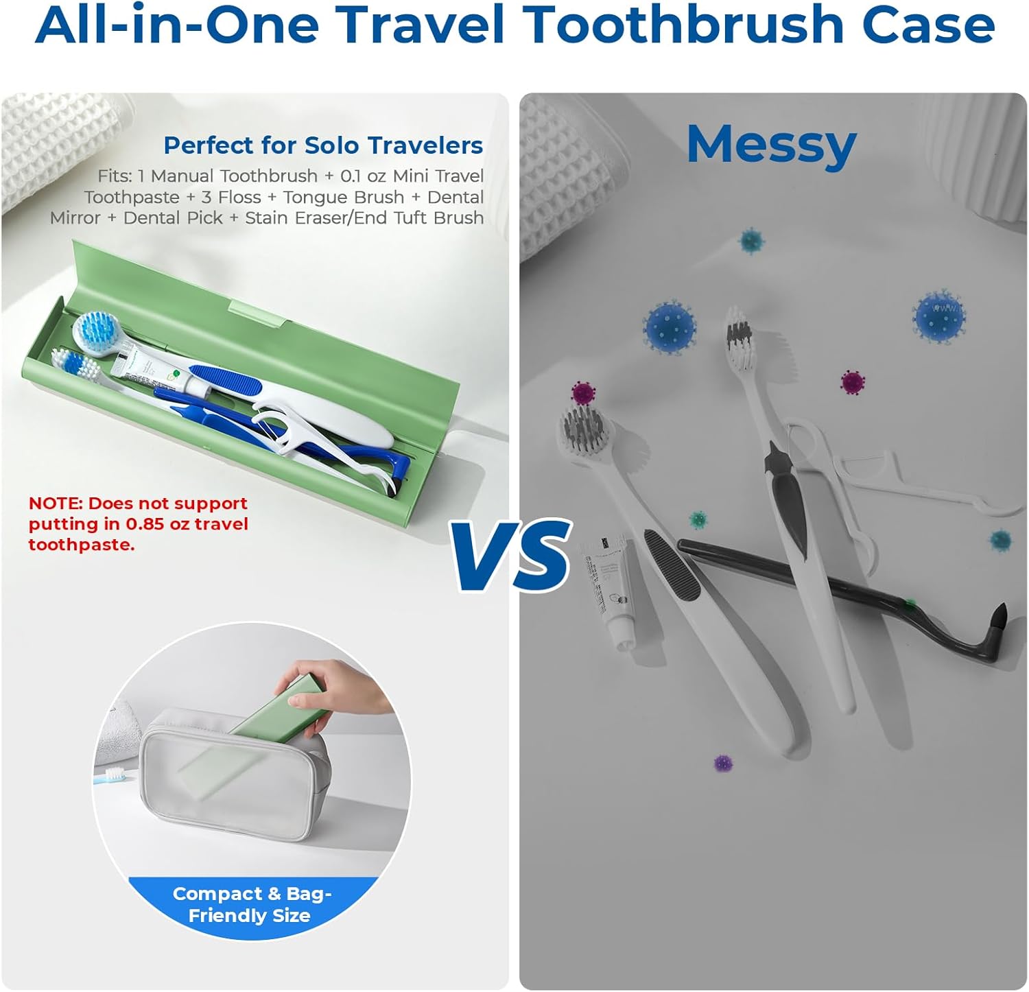 Wider Aluminum Toothbrush Travel Case, Portable Travel Toothbrush Holder, Durable Manual Toothbrush Box Container for Traveling, Bathroom, Camping, Business Trip-Not for 0.85oz Toothpaste, Green